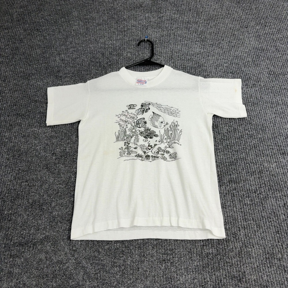 VTG Cotton Fish Graphic 90s Tennessee River T Shirt Kids L White Single Stitch